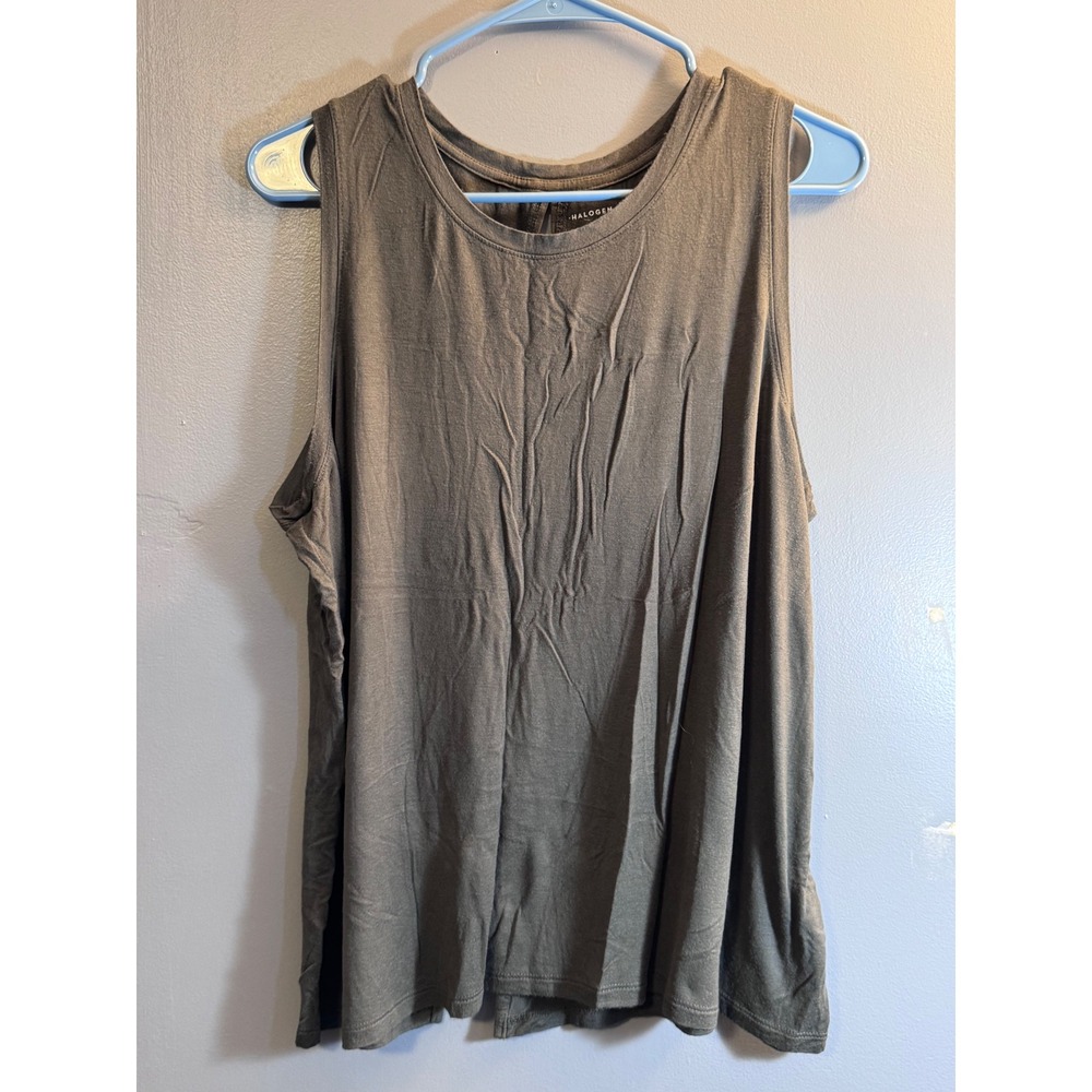 Halogen Womens XL Gray‎ Green Sleeveless Keyhole Back Vent Tank Top Rayon Blend